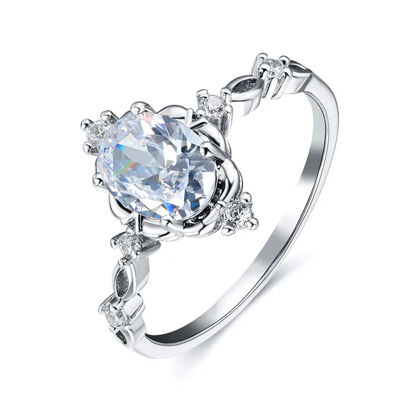 Charm Gold Silver Color Wedding Ring White Opal Oval Stone Engagement Ring Cute Female Blue Green Purple Crystal Rings For Women