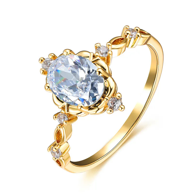 Charm Gold Silver Color Wedding Ring White Opal Oval Stone Engagement Ring Cute Female Blue Green Purple Crystal Rings For Women