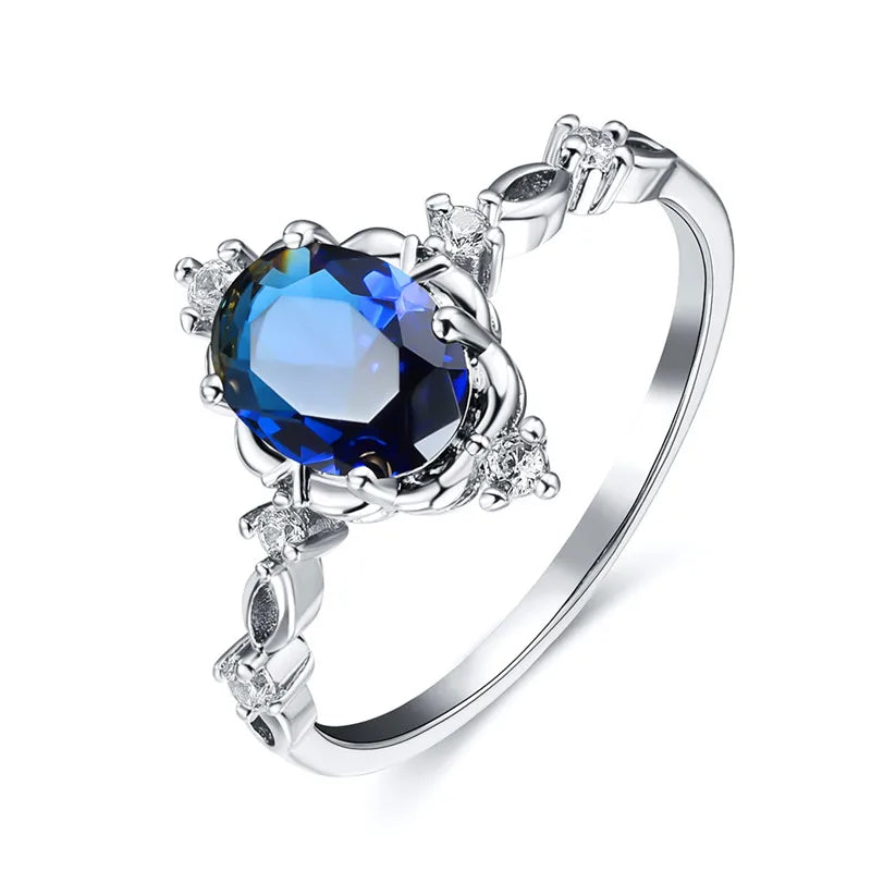 Charm Gold Silver Color Wedding Ring White Opal Oval Stone Engagement Ring Cute Female Blue Green Purple Crystal Rings For Women