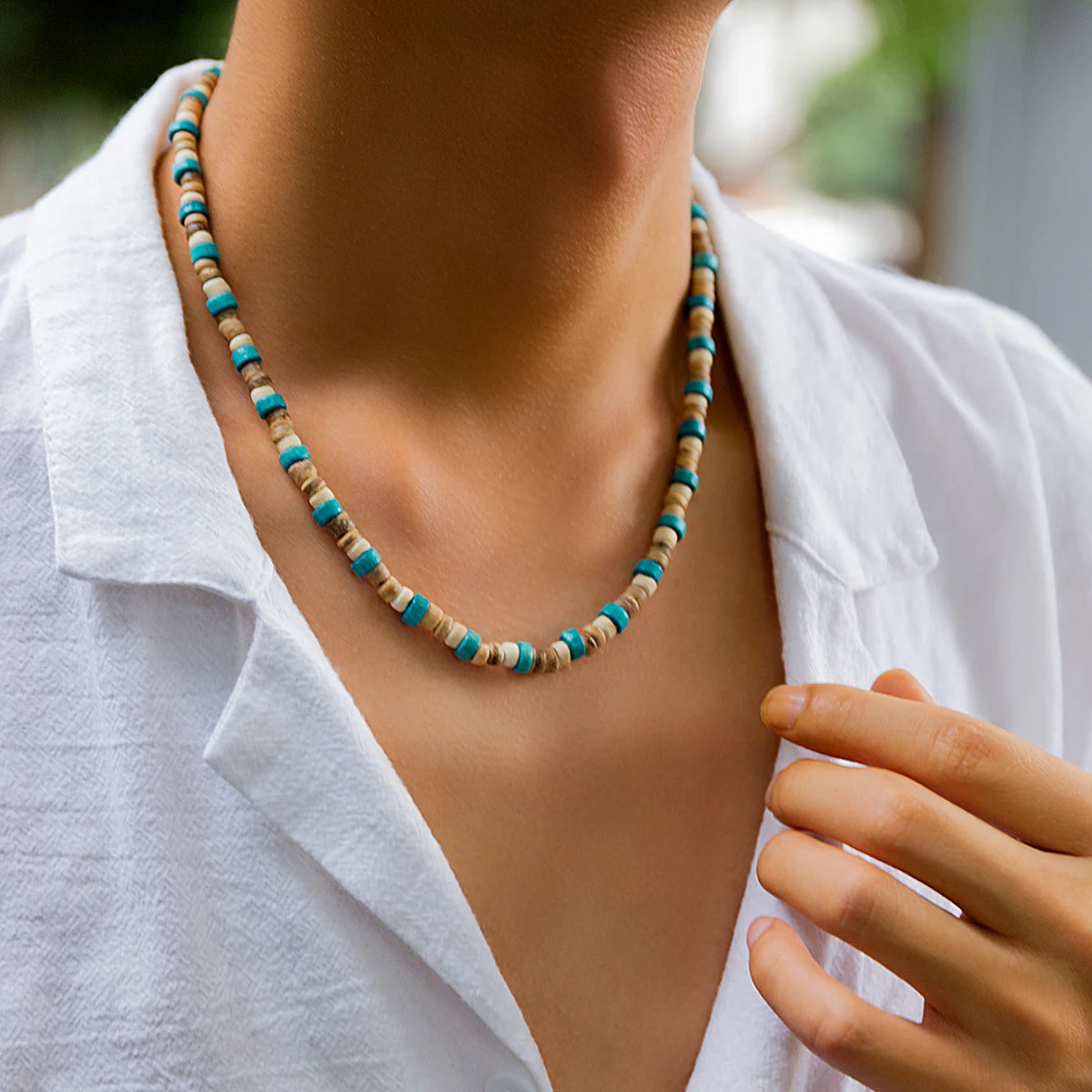 Trendy Small Wood Beads Necklace Men Vintage Short Beaded Chain Choker Necklaces 2023 Fashion Jewelry Collar on Neck Accessories