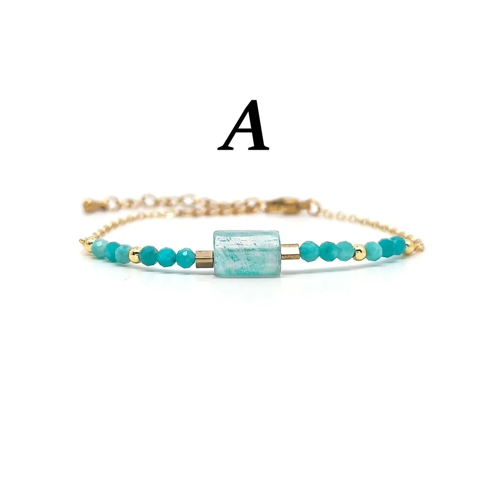 CCGOOD Natural Turquoise Bracelet AA Amazonite Beads 18K Gold Plated Clasps Boho Adjustable Chain Jewelry Skin Safe Gift for Her