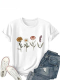 Women's White Short-sleeved T-shirt with Delicate Floral Print, An Elegant and Casual Top Inspired By Nature.Summer Streetwear
