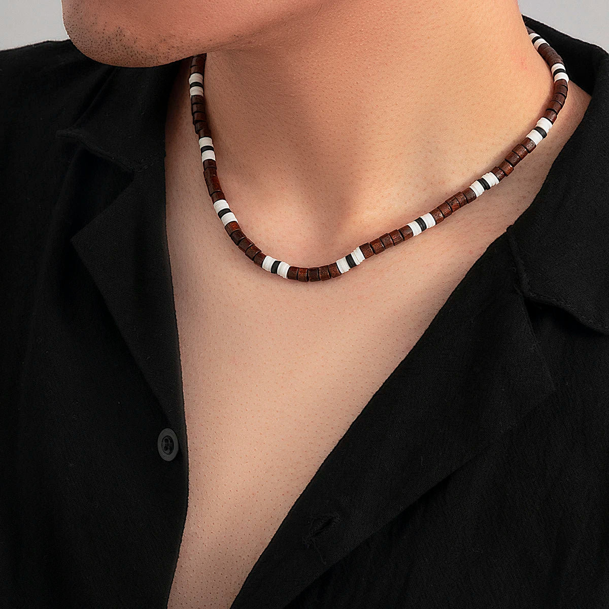 Trendy Small Wood Beads Necklace Men Vintage Short Beaded Chain Choker Necklaces 2023 Fashion Jewelry Collar on Neck Accessories