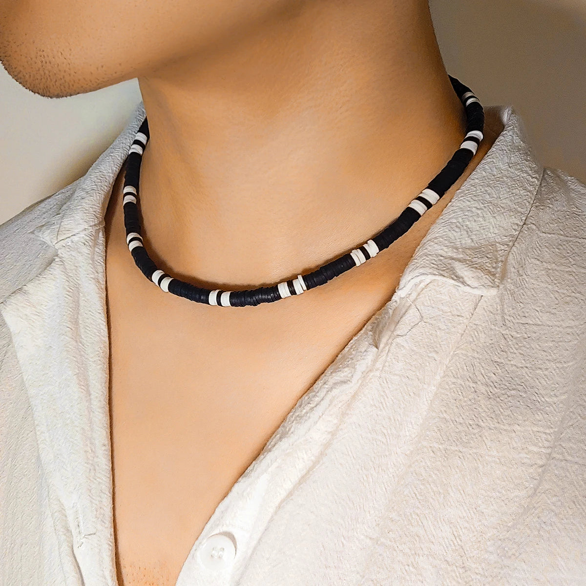 Trendy Small Wood Beads Necklace Men Vintage Short Beaded Chain Choker Necklaces 2023 Fashion Jewelry Collar on Neck Accessories
