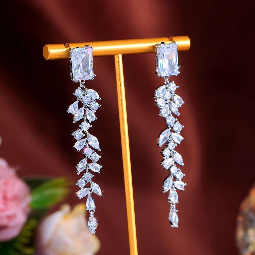 ThreeGraces Fashion Elegant Shiny White Square Zirconia Long Bridal Wedding Dangle Earrings for Women Daily Party Jewelry E1989
