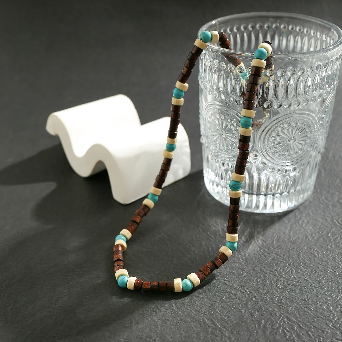 Trendy Small Wood Beads Necklace Men Vintage Short Beaded Chain Choker Necklaces 2023 Fashion Jewelry Collar on Neck Accessories