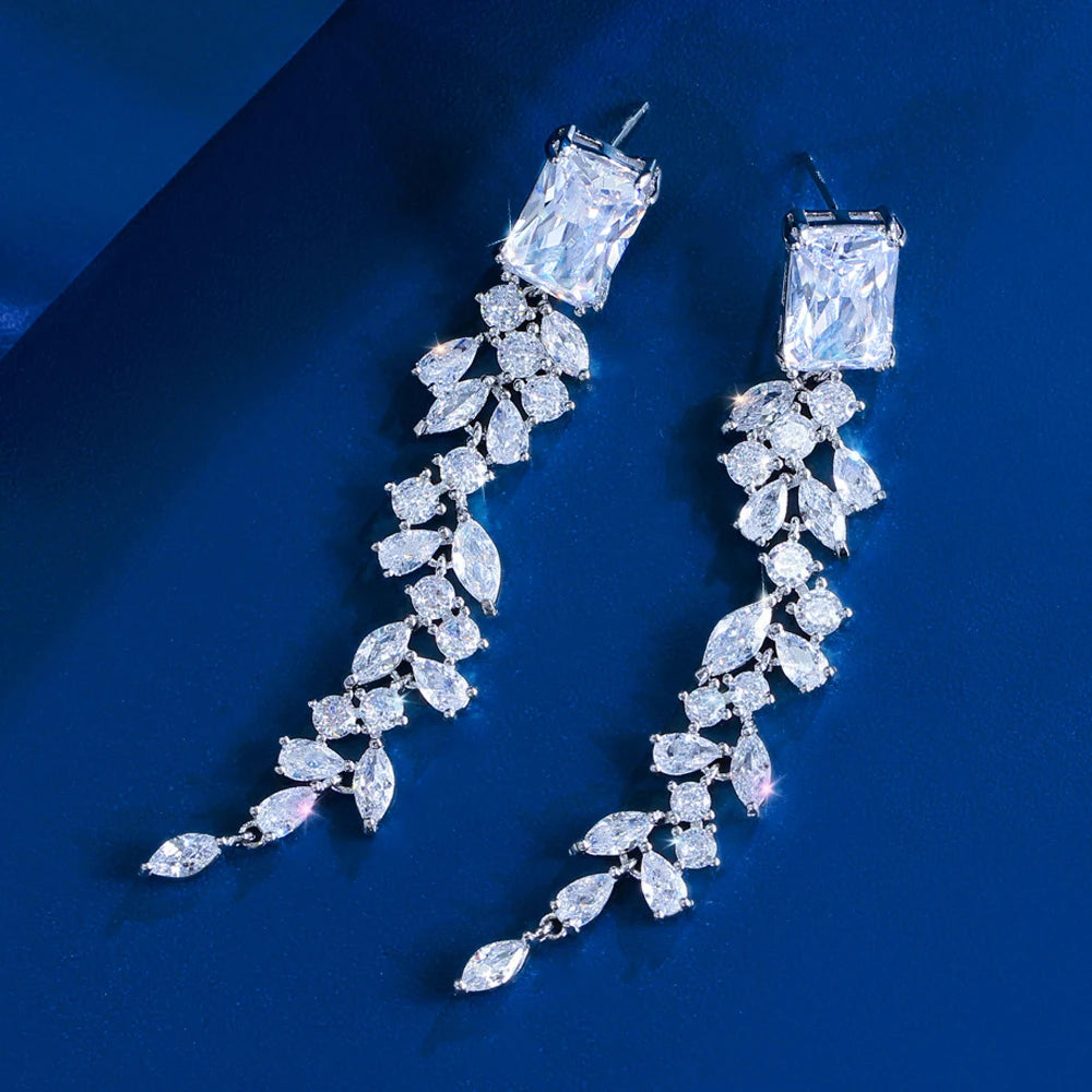 ThreeGraces Fashion Elegant Shiny White Square Zirconia Long Bridal Wedding Dangle Earrings for Women Daily Party Jewelry E1989