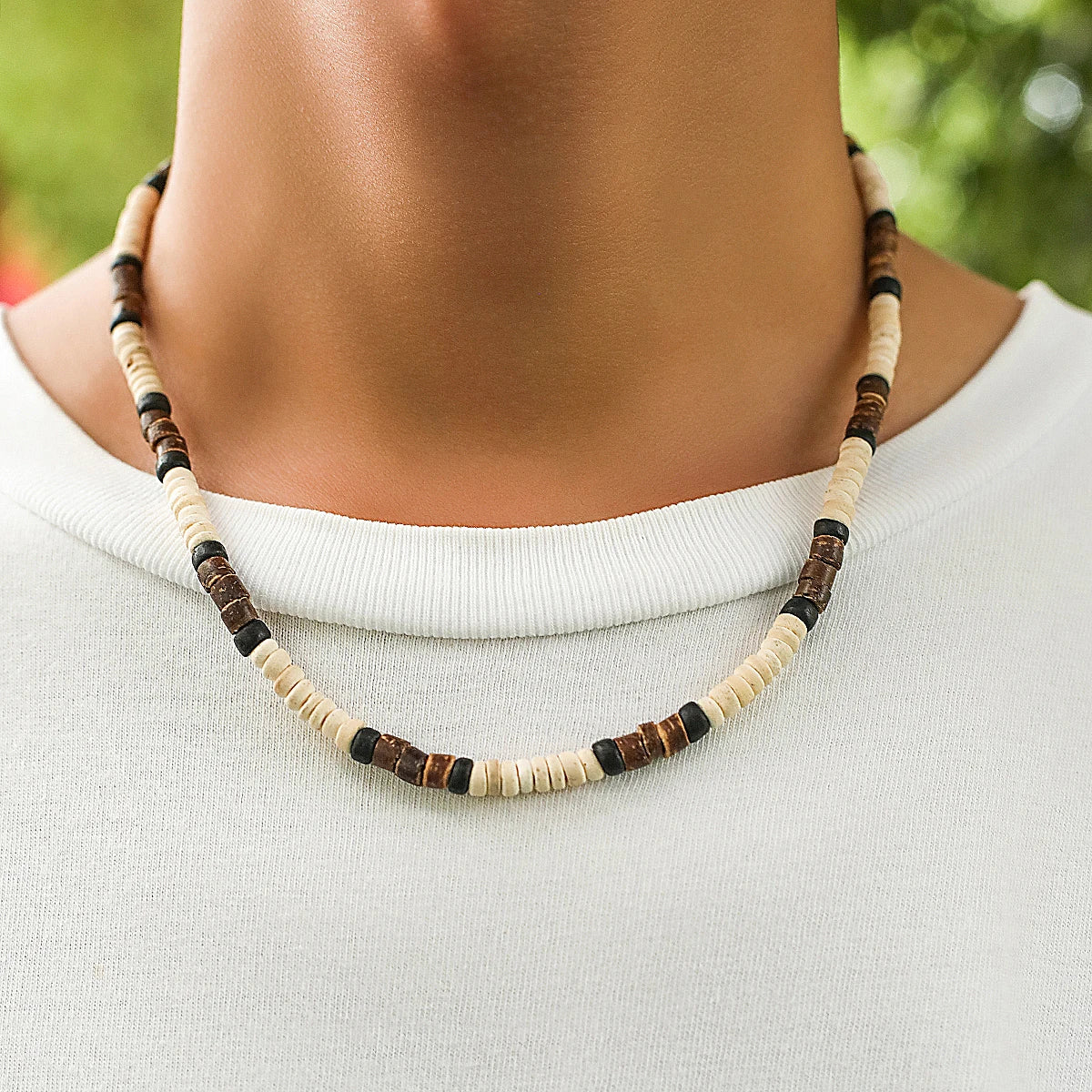 Trendy Small Wood Beads Necklace Men Vintage Short Beaded Chain Choker Necklaces 2023 Fashion Jewelry Collar on Neck Accessories