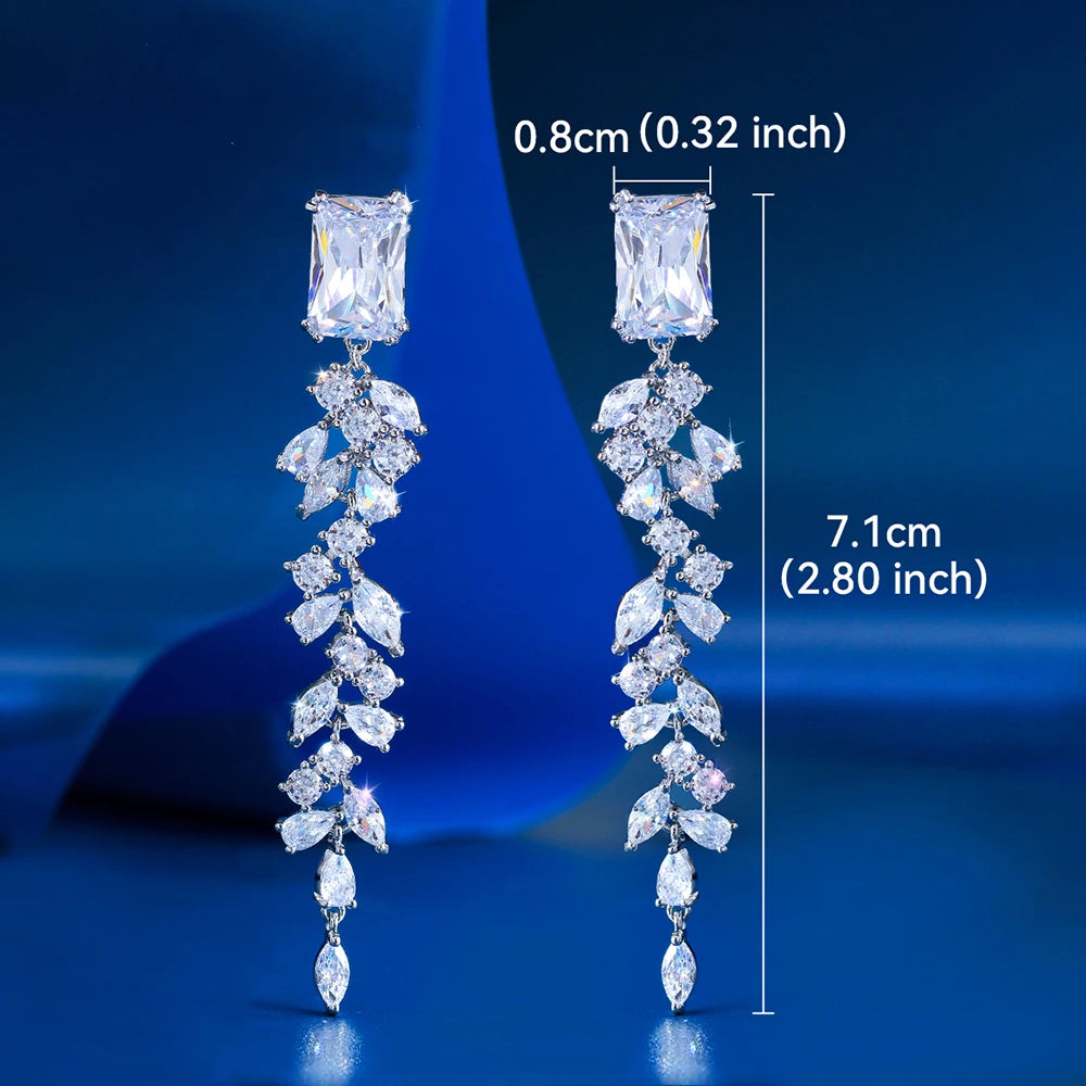 ThreeGraces Fashion Elegant Shiny White Square Zirconia Long Bridal Wedding Dangle Earrings for Women Daily Party Jewelry E1989
