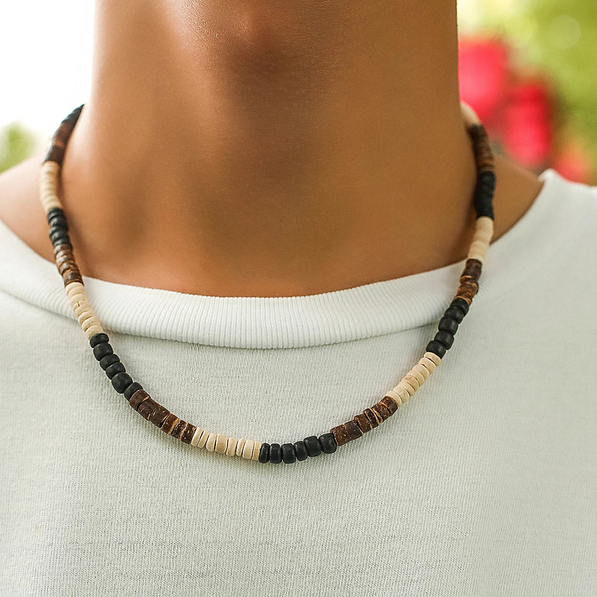 Trendy Small Wood Beads Necklace Men Vintage Short Beaded Chain Choker Necklaces 2023 Fashion Jewelry Collar on Neck Accessories