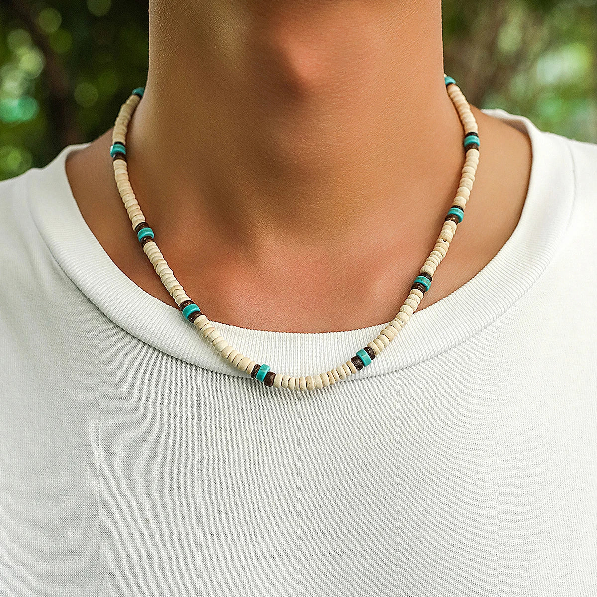 Trendy Small Wood Beads Necklace Men Vintage Short Beaded Chain Choker Necklaces 2023 Fashion Jewelry Collar on Neck Accessories