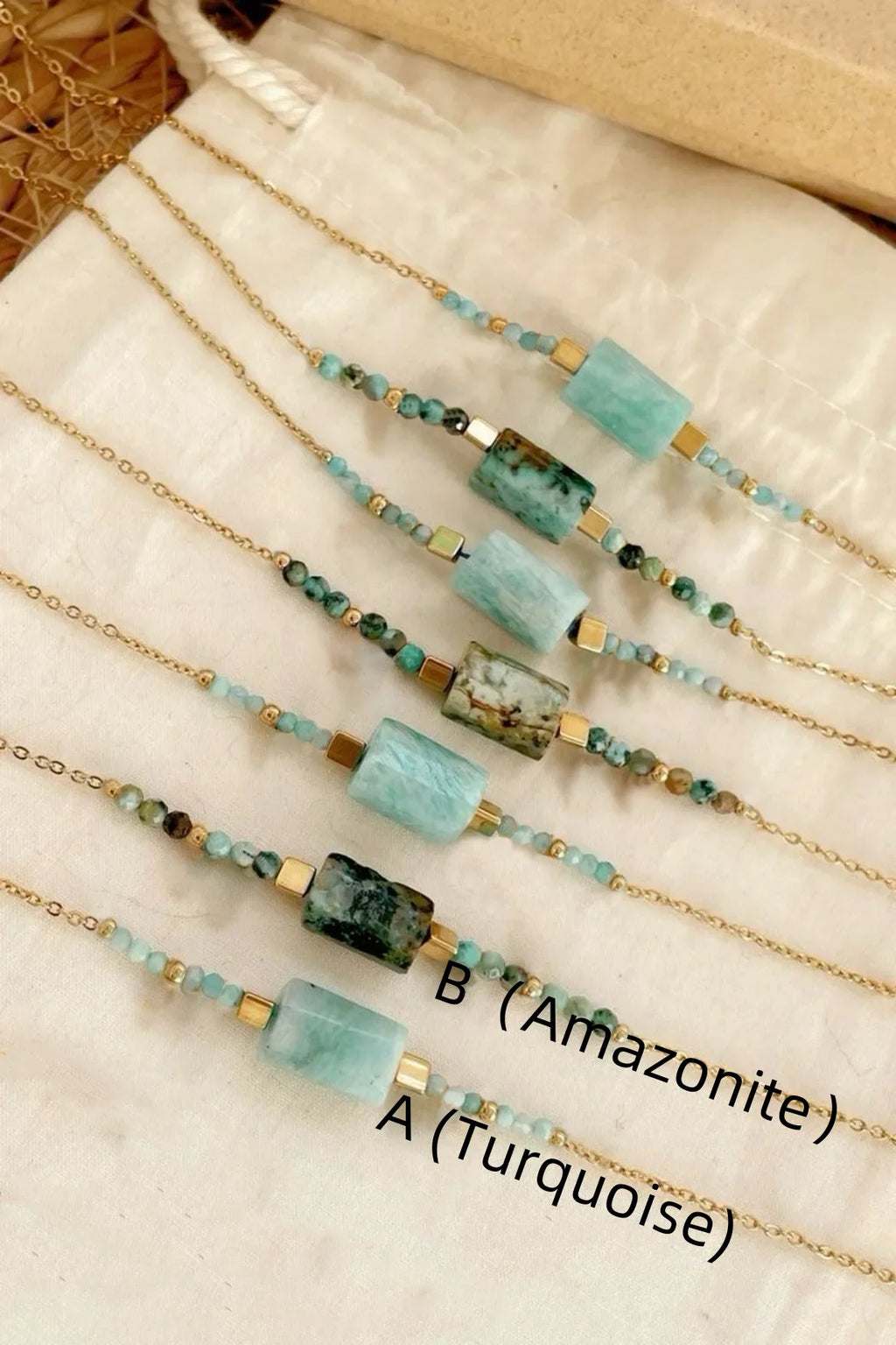 CCGOOD Natural Turquoise Bracelet AA Amazonite Beads 18K Gold Plated Clasps Boho Adjustable Chain Jewelry Skin Safe Gift for Her