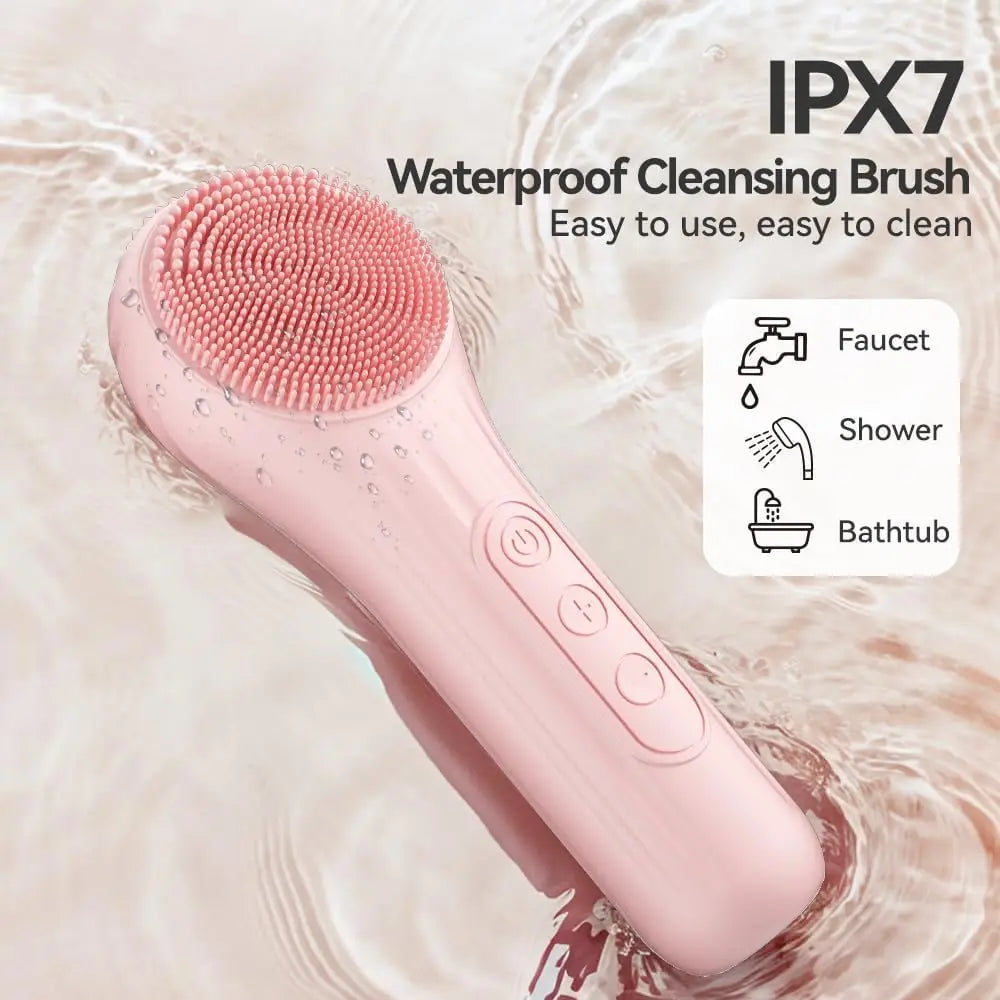 Silicone Face Scrubber Electric Facial Cleansing Brush with Heating Vibration Waterproof Face Wash Brush with 5 Speed Adjustable